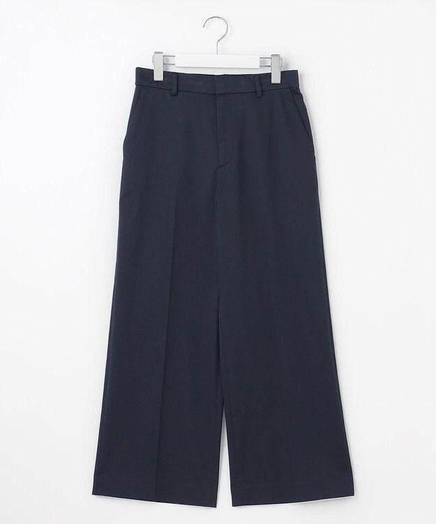 自由区 L 【接触冷感・洗える】コットンサテンストレッチクロップド丈ワイド パンツ ネイビー