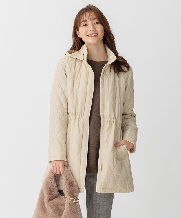 自由区 L 【洗える】ブライトキルト フード付きコート ベージュ系