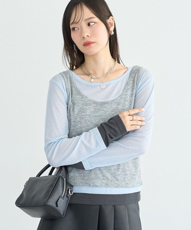 earth music&ecology SET2点ハイショクシアータンクトップ+ロンT Gray Mixture