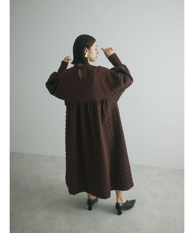 Green Parks armonia．異素材切替ワンピース Brown