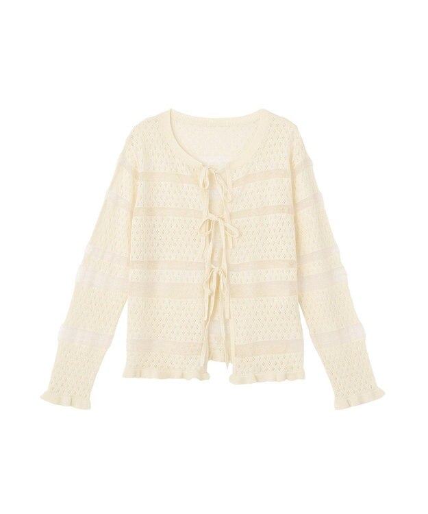 earth music&ecology シアーボーダーニットカーディガン Ivory