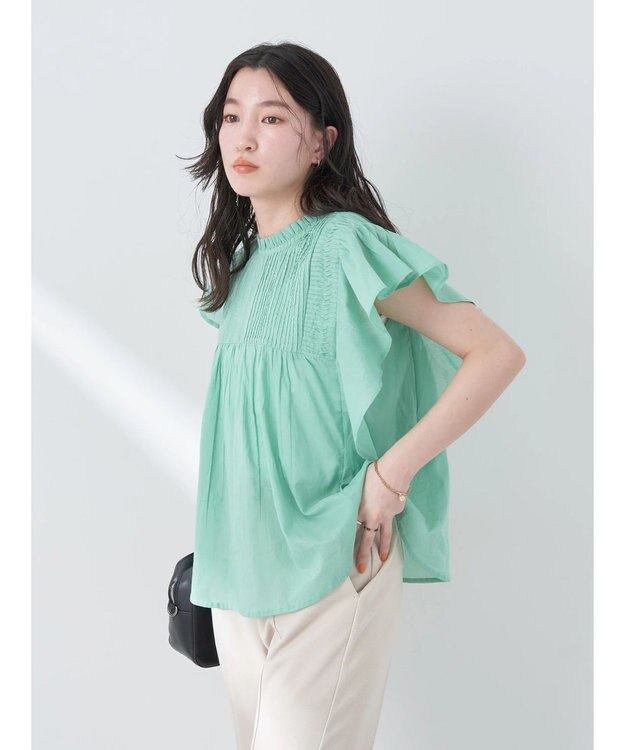 earth music&ecology コットンボイルフリルブラウス Mint