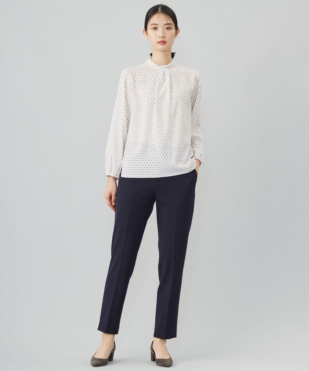 J.PRESS LADIES L 【洗える】ジオメトリックプリント ブラウス ホワイトプリント系