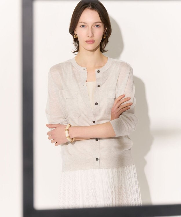 23区 【先行予約/WEB&一部店舗限定カラーあり】シャイニーシアー フラップポケット カーディガン アイボリー系