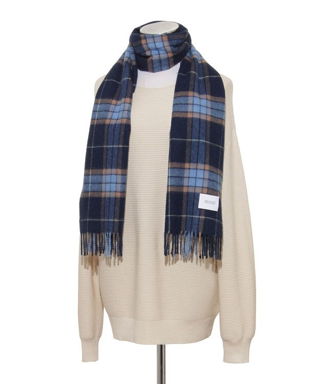 MOONBAT MACKINTOSH PHILOSOPHY(マッキントッシュ フィロソフィー）カシミヤ100％ クラシカルチェックマフラー ネイビーブルー