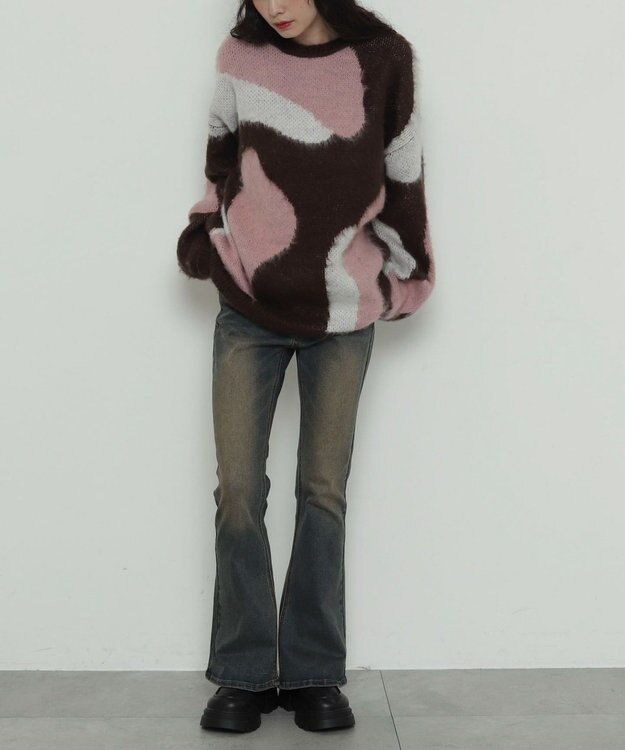 WEGO 【2025年秋冬新作】シャギーパターンニットBIGプルオーバー 柄2