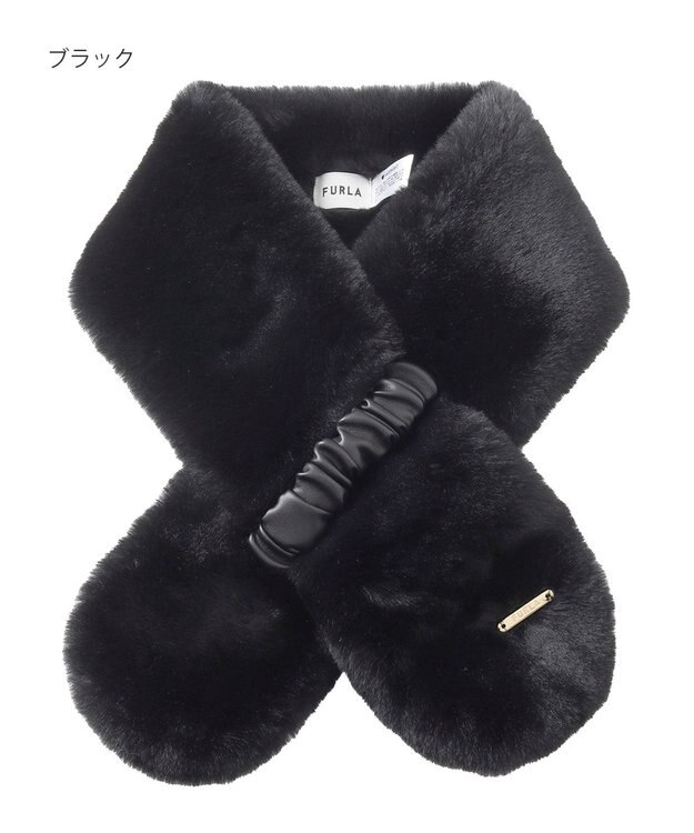 MOONBAT FURLA フェイクファーくしゅくしゅリボンマフラー ブラック