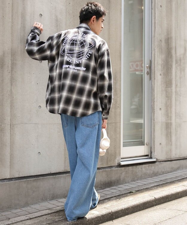 WEGO オンブレチェックグラフィックシャツ（LS） ブラックチェック1