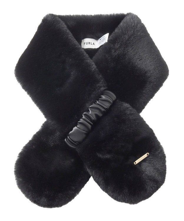 MOONBAT FURLA フェイクファーくしゅくしゅリボンマフラー ブラック