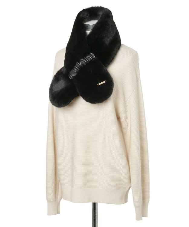 MOONBAT FURLA フェイクファーくしゅくしゅリボンマフラー ブラック