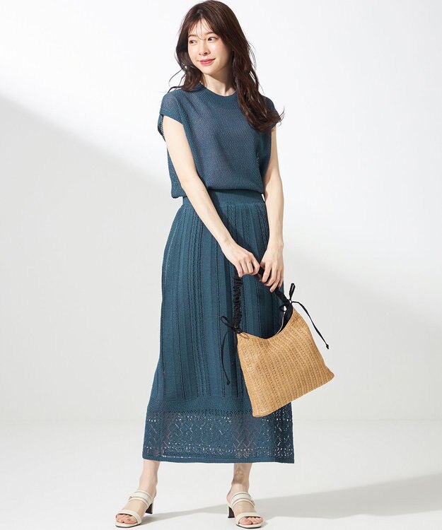 ANY SIS 【2点セット】ニット セットアップ ブルーグリーン