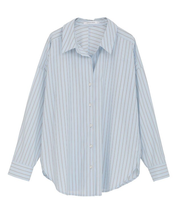 AMERICAN HOLIC 抜け衿スキッパーシャツ Stripe Sax