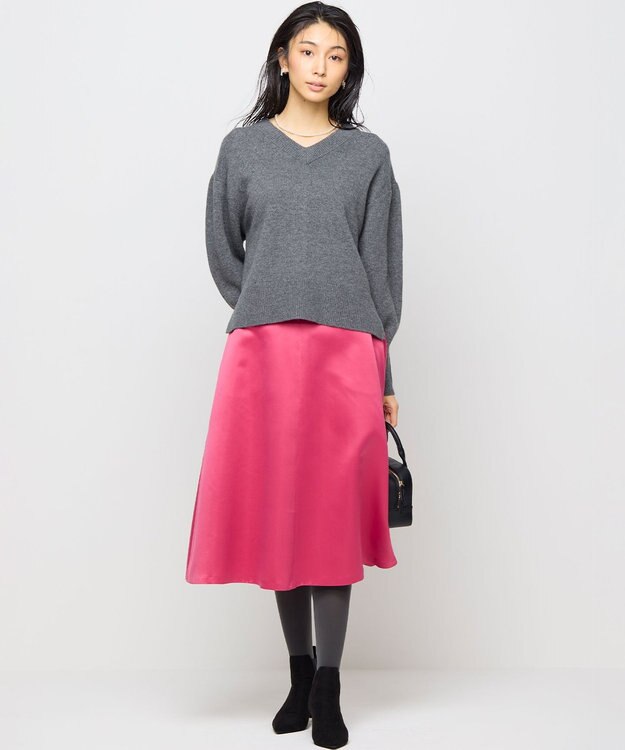 組曲 L マットサテンノーブルスカート フューシャピンク系