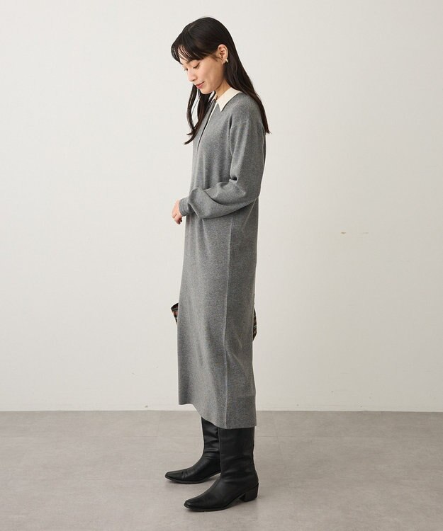 CRAFT STANDARD BOUTIQUE ポロ衿ニットワンピース Gray Mixture