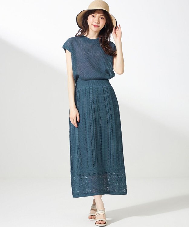 ANY SIS 【2点セット】ニット セットアップ ブルーグリーン