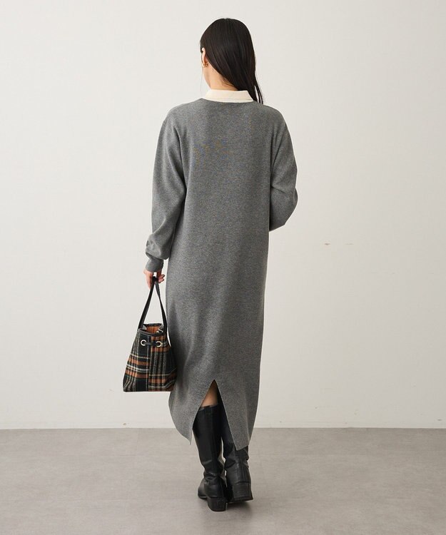 CRAFT STANDARD BOUTIQUE ポロ衿ニットワンピース Gray Mixture