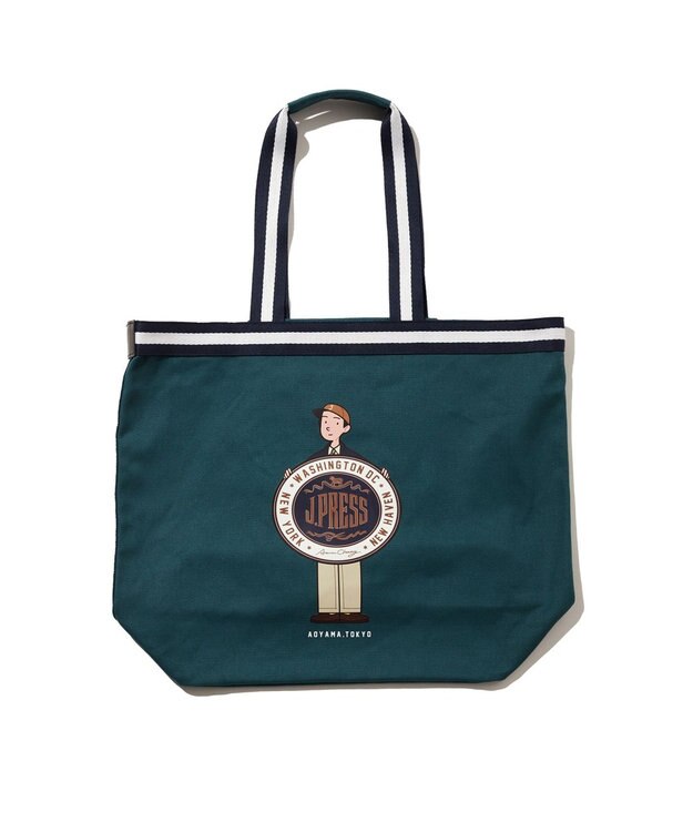 J.PRESS MEN 【AaronChang】【UNISEX】イラスト トートバック ダークグリーン系
