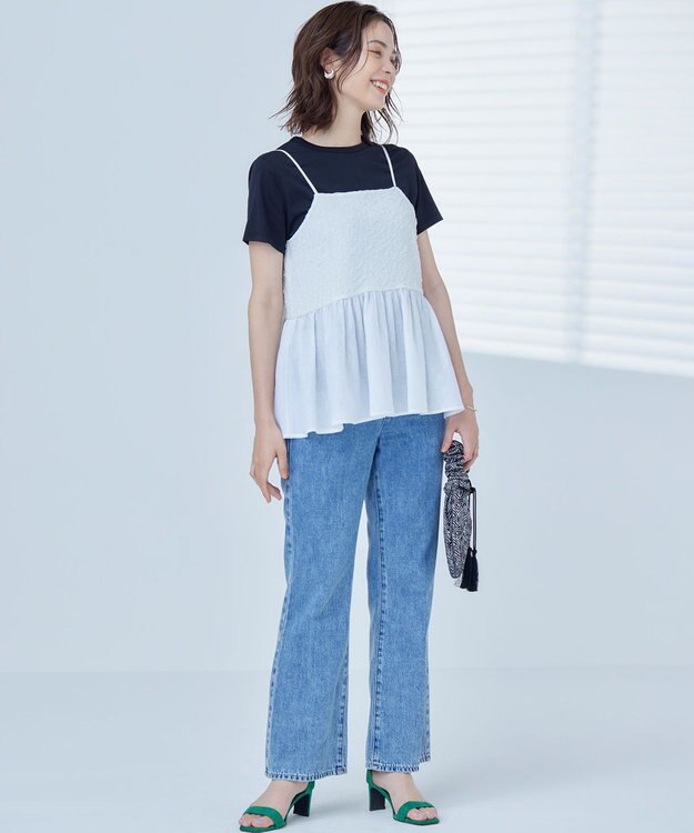 組曲 L 【WEB限定】レリーフジャガードキャミツインセット ブラック×オフ系