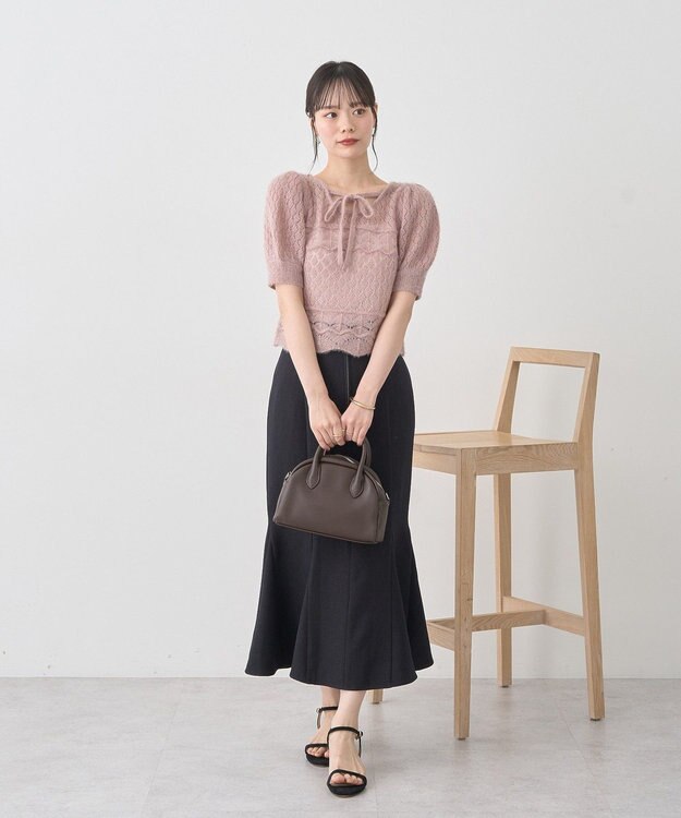 earth music&ecology キャットヤーン透かし編みニットプルオーバー Beige