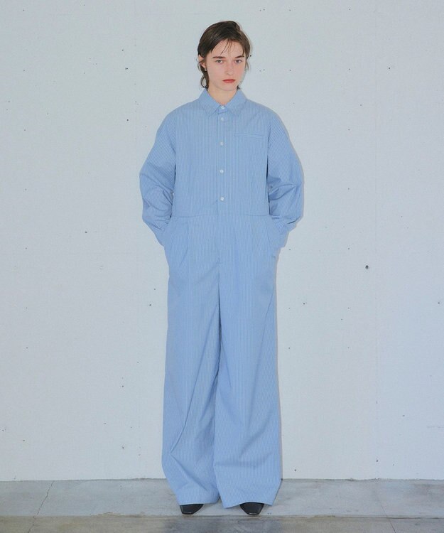 NAVE 【ReNAVE・セットアップ可/洗える/接触冷感/UVケア】コットンポリブロード オールインワン サックスブルー系1