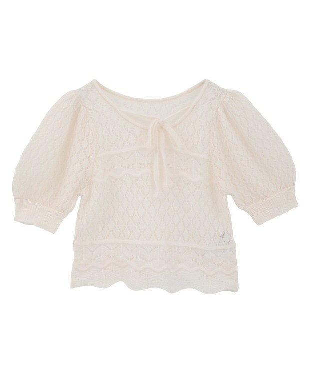 earth music&ecology キャットヤーン透かし編みニットプルオーバー Ivory