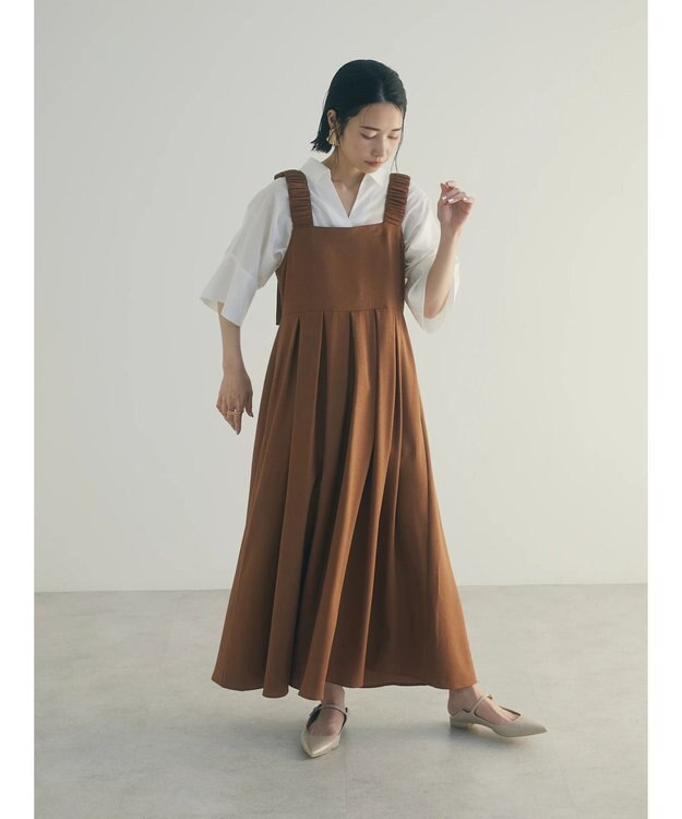 Green Parks armonia.ギャザーストラップワンピース Brown