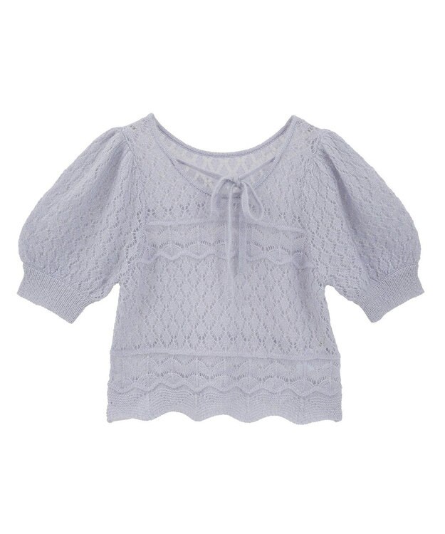 earth music&ecology キャットヤーン透かし編みニットプルオーバー Grayish Blue