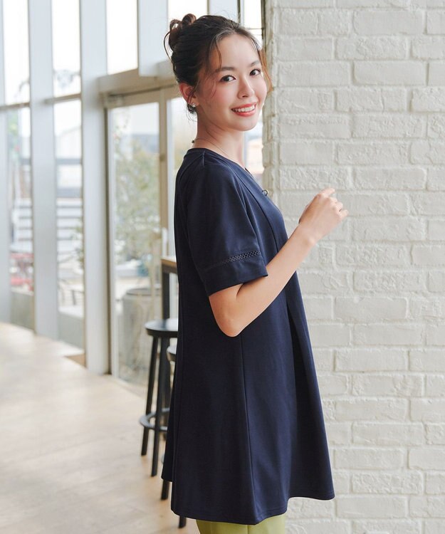 Tiaclasse L 【洗える・接触冷感・紫外線ケア・サラごこち】はしごレースチュニック ネイビー