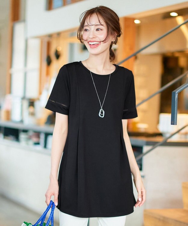 Tiaclasse L 【洗える・接触冷感・紫外線ケア・サラごこち】はしごレースチュニック ブラック