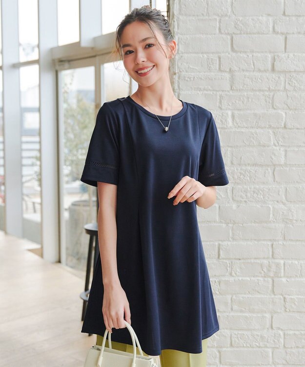 Tiaclasse L 【洗える・接触冷感・紫外線ケア・サラごこち】はしごレースチュニック ネイビー