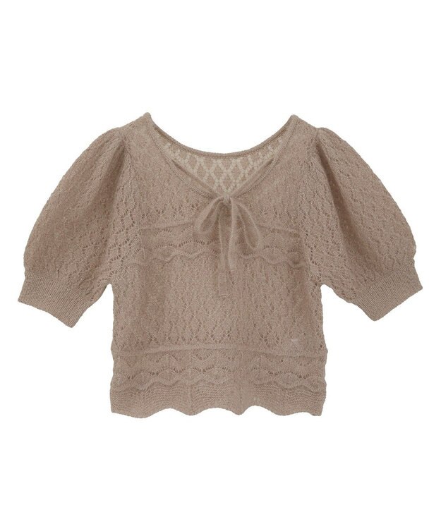 earth music&ecology キャットヤーン透かし編みニットプルオーバー Beige