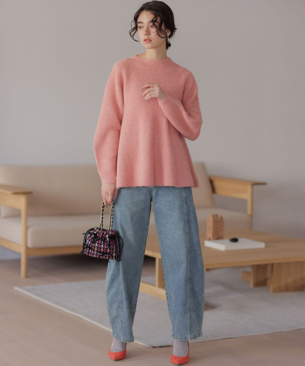 組曲 L へアリーヤーン フレア ニット アプリコットピンク系