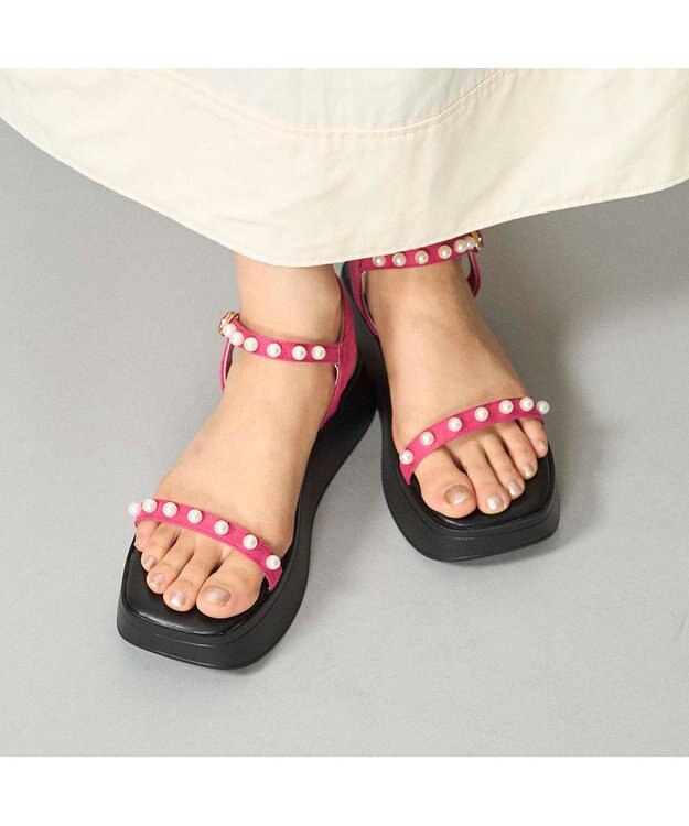 MODE ET JACOMO <noyau>パールデザイン厚底スポーツサンダル ピンク