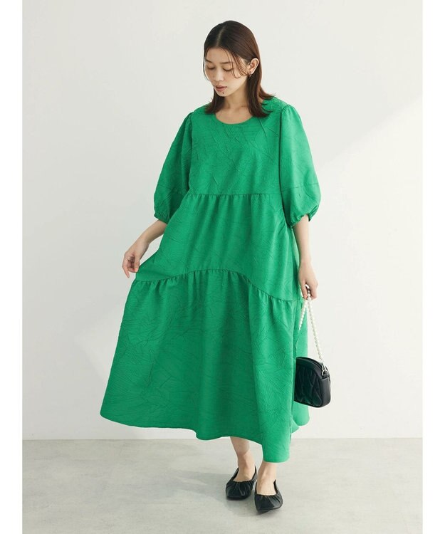 Green Parks ■ＥＳＣＡＲ　エンボスティアードワンピース Green