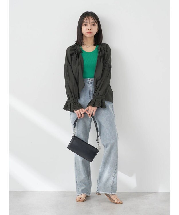 earth music&ecology ギャザーショートブラウス Black