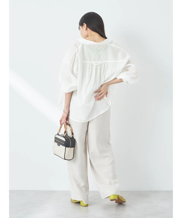 earth music&ecology コットンボイルギャザーシャツ Off White
