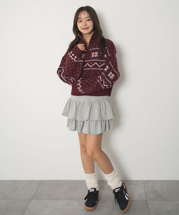 WEGO ノルディック柄ハーフジップニット レッド