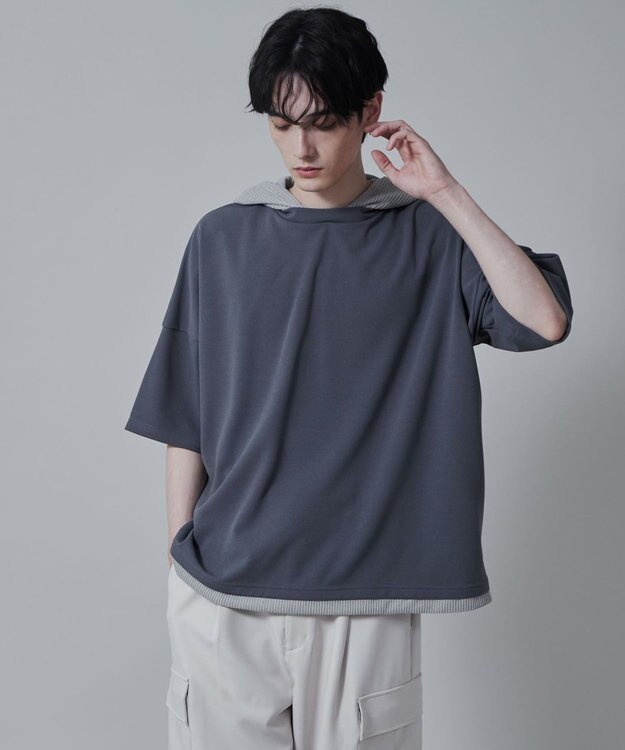 WEGO フェイクレイヤードフードT（S） ダークグレー