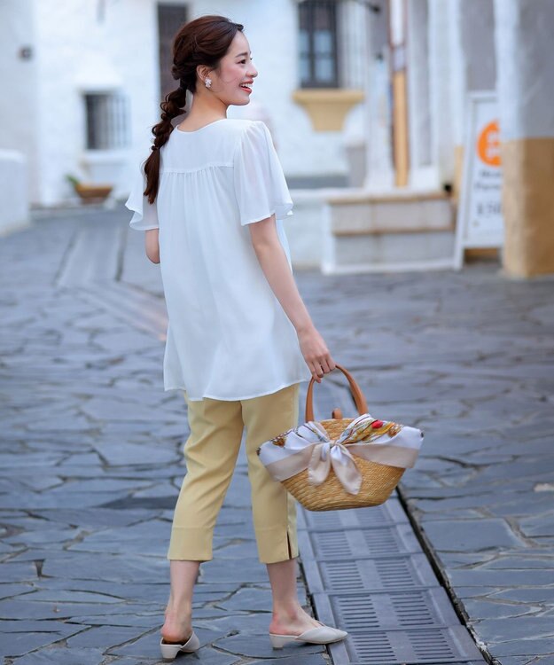 Tiaclasse 【洗える】スリットテーパードパンツ ライム