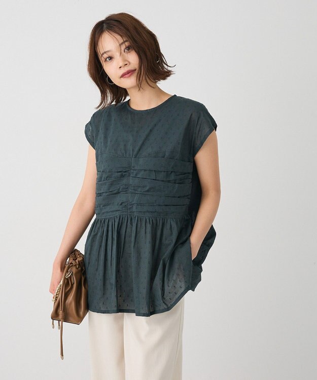 CRAFT STANDARD BOUTIQUE インド綿ドット刺繍ブラウス Green