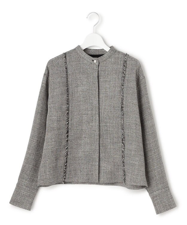 ICB L ライトスラブツイード シャツジャケット ブラック×オフホワイトミックス