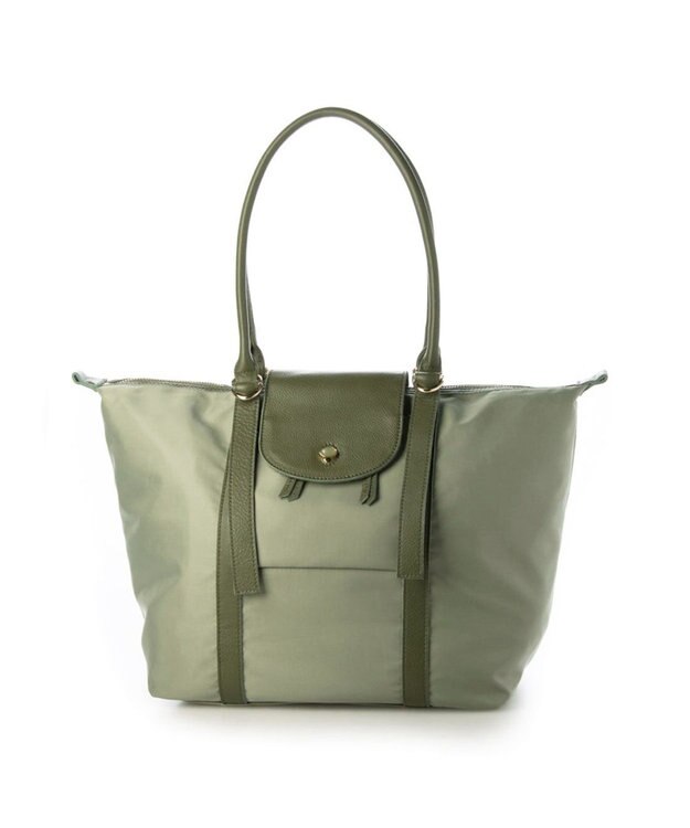 UNBILLION ペルケ perche / ナイロン×牛革かぶせジェムストーントートバッグ グリーン