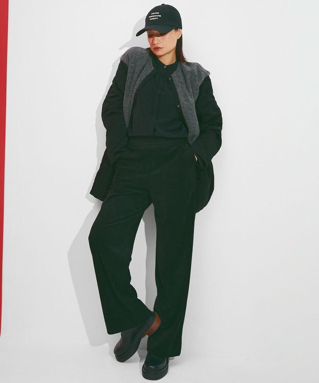 ICB L 【洗える】 ラッセルライトピケ ストレートパンツ ブラック系