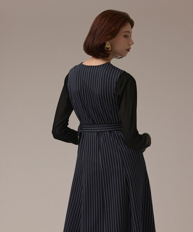 GRACE CONTINENTAL ストライプジャージワンピース ネイビー