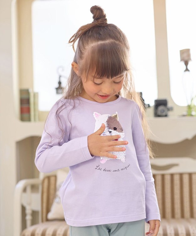 ANY KIDS ミラクルスパンコール 長袖 Tシャツ ラベンダー×ハムスター