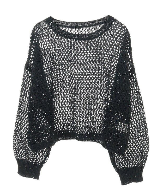 earth music&ecology スパンコールメッシュニットプルオーバー Black