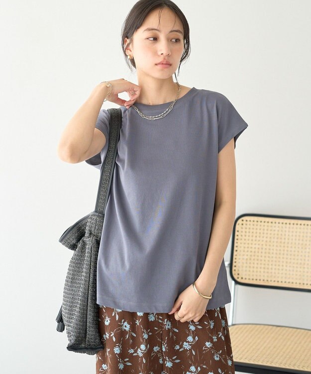 earth music&ecology 【遮熱・接触冷感・UVカット】フレンチスリーブTシャツ Charcoal Gray