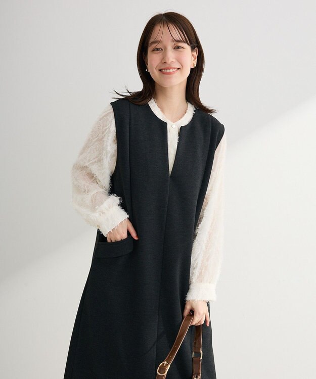 Green Parks 　ダンボールスキッパージャンパースカート Gray Mixture