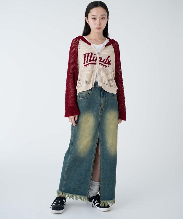 WEGO メッシュラグランニットパーカー ワイン