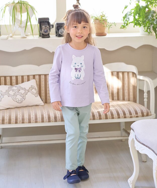 ANY KIDS ミラクルスパンコール 長袖 Tシャツ ラベンダー×ハムスター